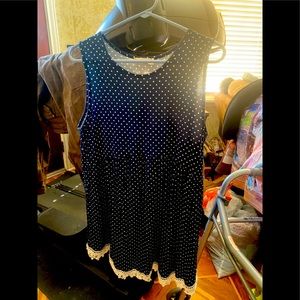 Blue and white Polk a dot with lace trim tank top